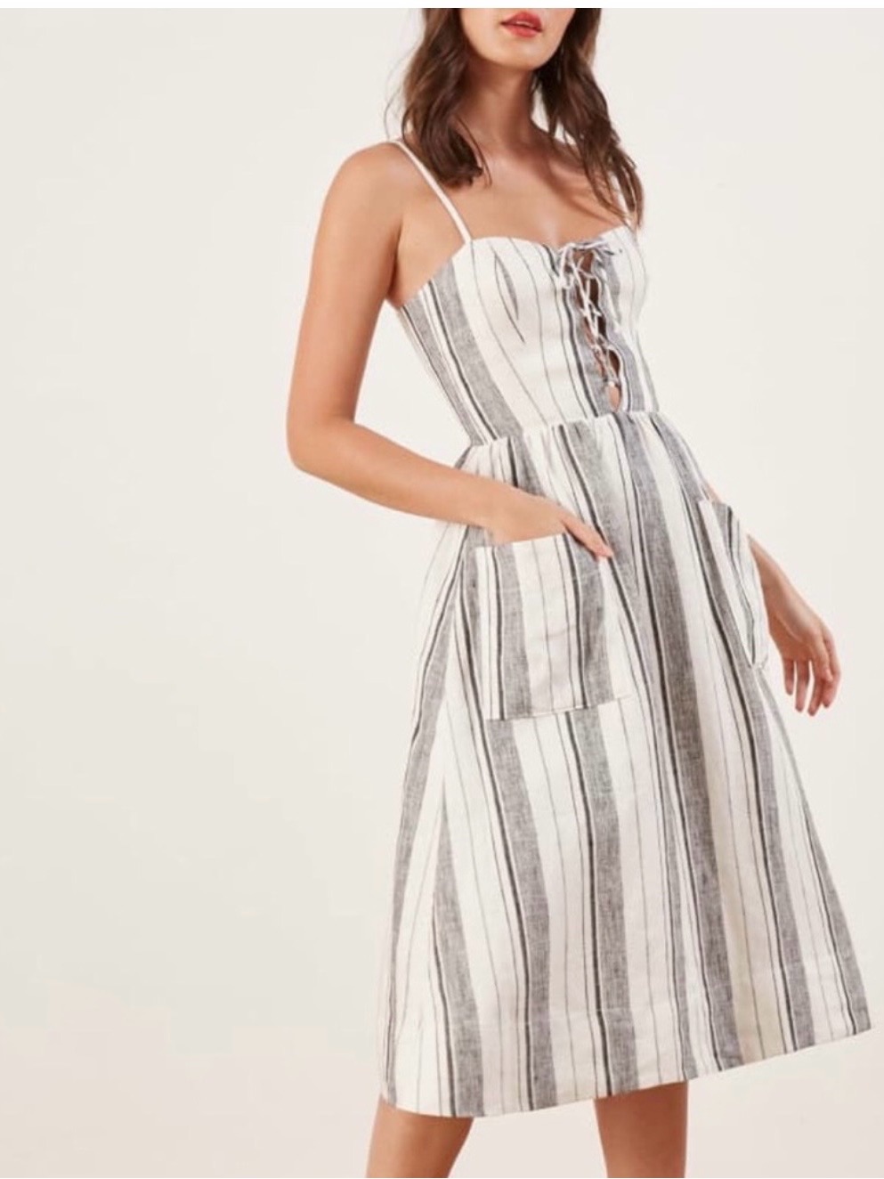 Reformation Ellen (Louisiana Stripe)Lace-Up Midi Linen Dress -Sz 2